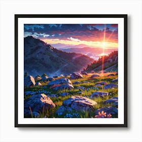 Sunset Over Mountains Art Print