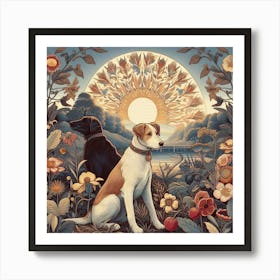 'Dogs In The Garden' William Morris style Art Print