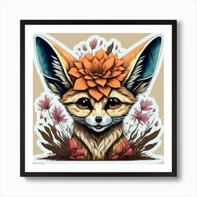 Fox With Flowers 6 Art Print