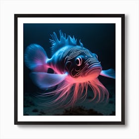 Imagine An Aquatic Creature With Fur That Emits Bioluminescent Patterns Creating An Otherworldly Spectacle As It Navigates The Depths Of The Art Print