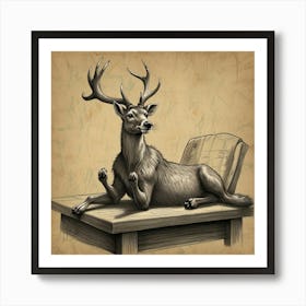 Deer On A Table Art Print