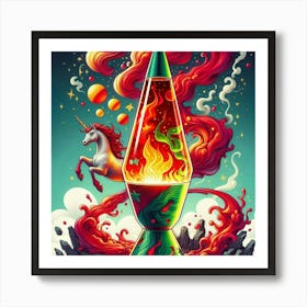 A Unicorn Red And Gold Green Lava Lamp With Flames And Smoke Swirling 2 Art Print