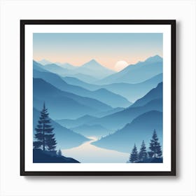 Misty mountains background in blue tone 21 Art Print