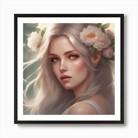 Beautiful Girl With Flowers Art Print