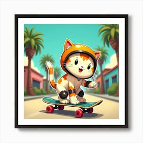 Cute Cat On A Skateboard Art Print