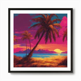 Sunset Palm Trees Art Print