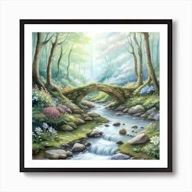 old stone bridge and lazy woodland brook Art Print