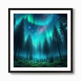 Aurora Borealis Forest Art Print