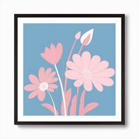 A White And Pink Flower In Minimalist Style Square Composition 444 Art Print