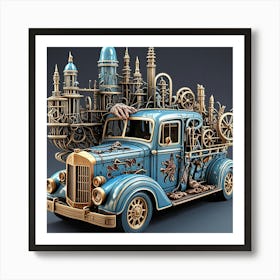 Steampunk Utility Vehicle Cubism Style Art Print