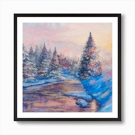 Sunrise On A Mountain River Square Art Print