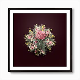 Vintage Giant French Rose Flower Wreath on Wine Red n.0102 Art Print