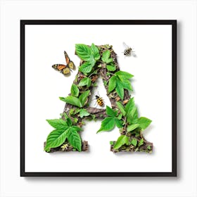 Letter A Made Of Leaves And Insects Art Print