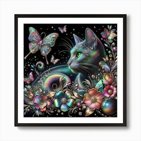 Cat With Butterflies 2 Art Print