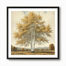 White Poplar Vintage Autumn Tree Print Art Print Art Print