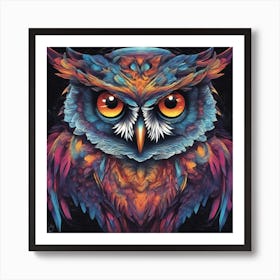 Mesmerizing Owl With Luminous Eyes On A Profound Black Background 1 Art Print