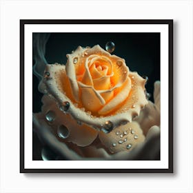 Water Drops On A Rose Art Print