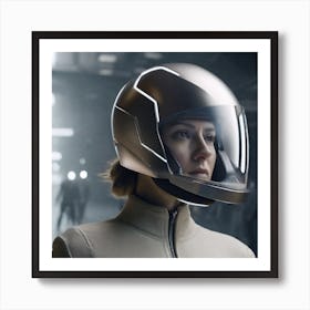 Create A Cinematic Apple Commercial Showcasing The Futuristic And Technologically Advanced World Of The Woman In The Hightech Helmet, Highlighting The Cuttingedge Innovations And Sleek Design Of The Helmet An (7) Art Print