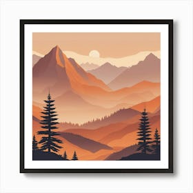 Misty mountains background in orange tone 40 Art Print