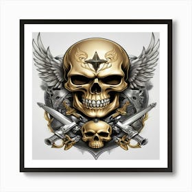 Gold Skull With Wings Poster