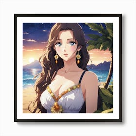 Anime Girl At The Beach 1 Art Print