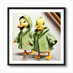 Ducks In Raincoats 1 Art Print