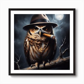 Owl Smoking A Cigar 1 Art Print