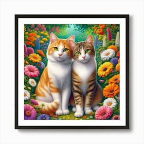 Cats In The Garden Art Print