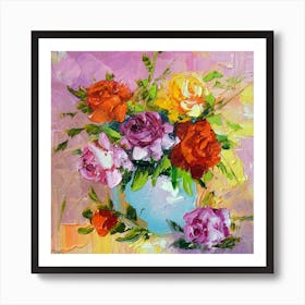 A bouquet of roses in a vase Art Print