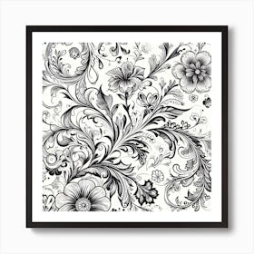 Floral Pattern In Black And White 4 Art Print