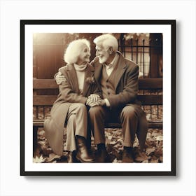 Senior Couple Sitting On Park Bench Art Print