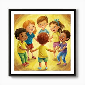 Diverse Children Holding Hands In A Circle 1 Art Print