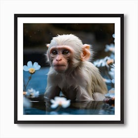 Monkey In Water Art Print