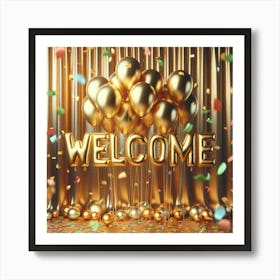 Welcome Gold Balloons Art Print