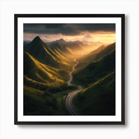 Road In The Mountains At Sunset Art Print