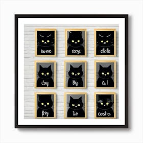 Set Of 6 Black Cat Bathroom Wall Art Bathroom Wall Decor Set Cute Black Cat In Bath Artwork Cat On Toilet Print Cat Lover Gift Afksgsk0 Upscaled Art Print