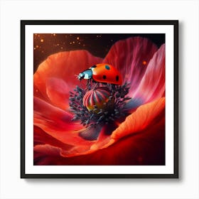 Ladybird and Red Poppy  Art Print