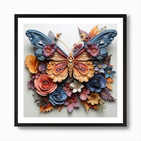 Butterfly With Flowers 1 Art Print