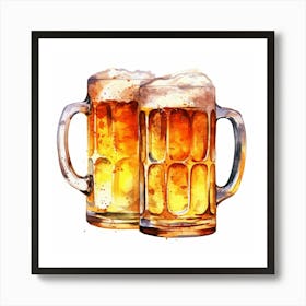 Watercolor Beer Mugs 3 Art Print