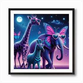 Giraffes And Butterflies Art Print