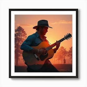 Sunset With A Guitar 2 Art Print