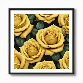 Yellow Roses On Black Background 3 Art Print