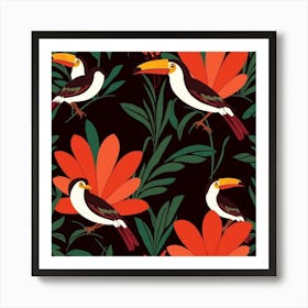 Toucans And Flowers Art Print