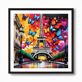 Paris Eiffel Tower With Butterflies Art Print