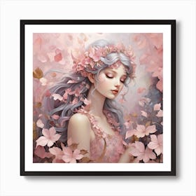Fairies Leaves Flowers. Art Print