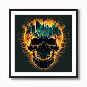 Skull In Flames Art Print