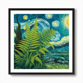 Van Gogh style, Green fern 1 Art Print