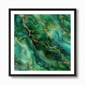 Abstract Green And Gold Marble Art Print