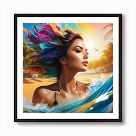 Woman In The Ocean 1 Art Print