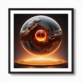 3d   Of A Sphere With A Fireball In The Middle Art Print